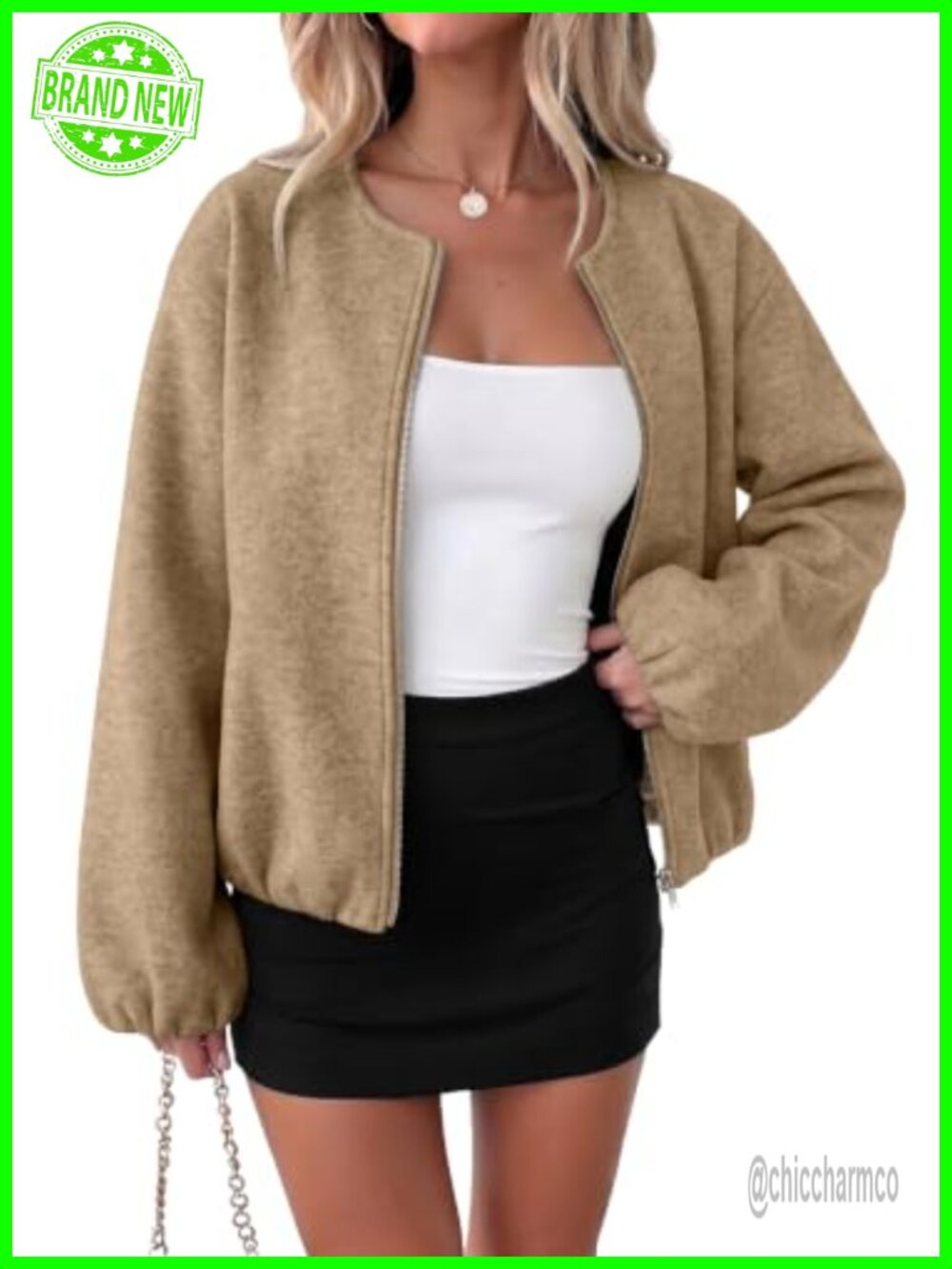 Women's Bomber Jacket Long Sleeve Zip Coat with Pockets Relaxed Fit